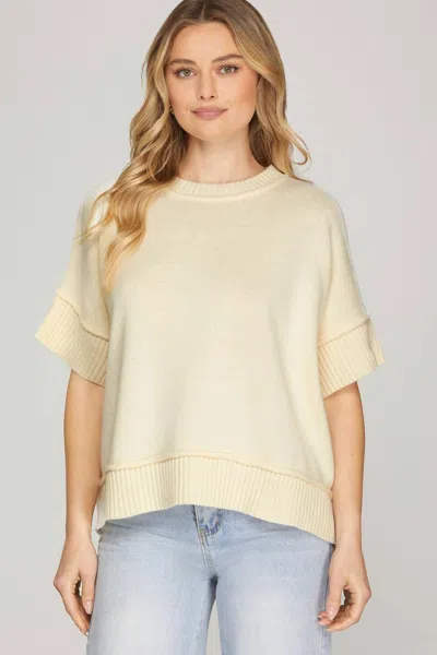 She + Sky Half Sleeve Sweater Top In Cream In Yellow
