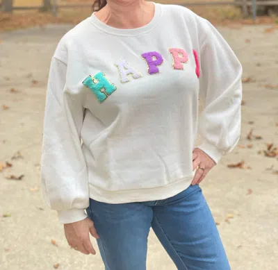 She + Sky Happy Sweatshirt In White