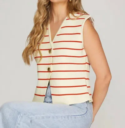 She + Sky Harbor Sleveless Stripe Knit Vest In Red In Nude