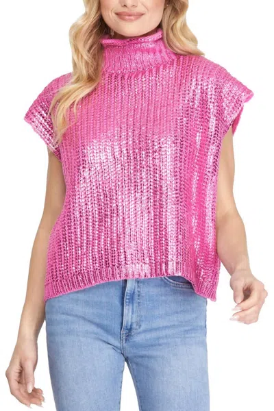 She + Sky Heart-stealer Metallic Turtleneck Top In Pink