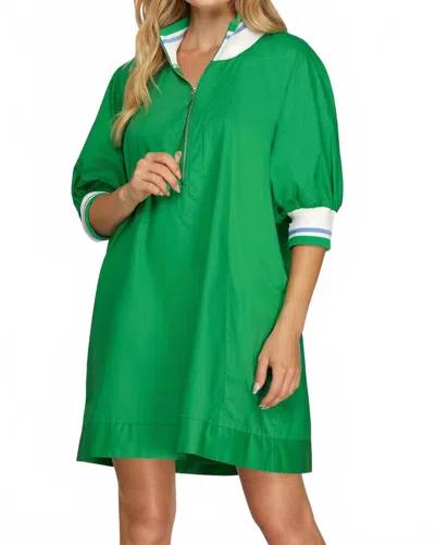 She + Sky Heritage Drop Shoulder Dress In Green