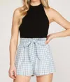 She + Sky High Waist Checkered Shorts In Grey/white In Multi