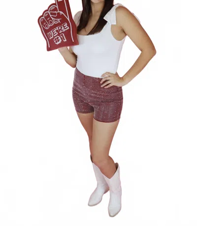 She + Sky High Waisted Rhinestone Shorts In Maroon In Multi