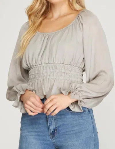 She + Sky Honeydew Satin Top In Stone In Gray