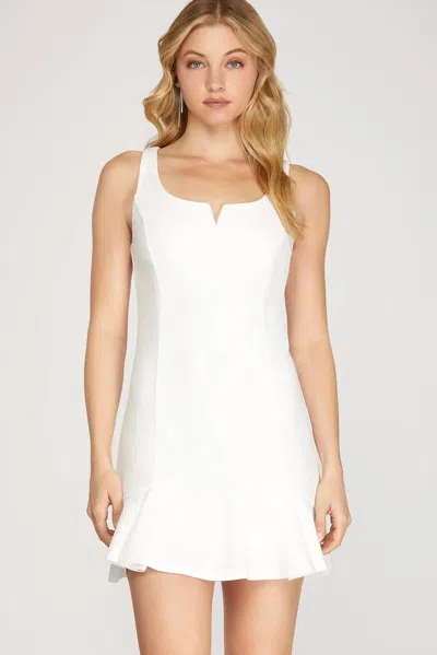 She + Sky Honors Pleated Hem Dress In Off White