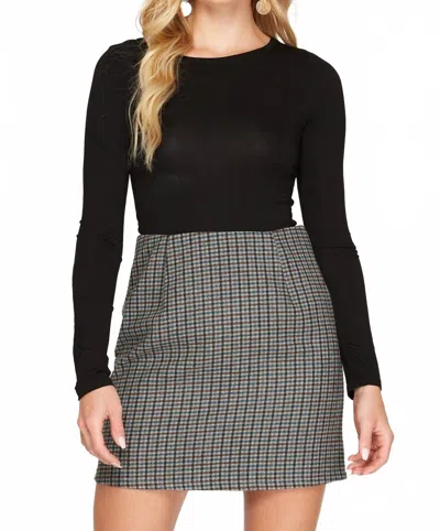 She + Sky Houndstooth Woven Mini Skirt In Grey In Multi