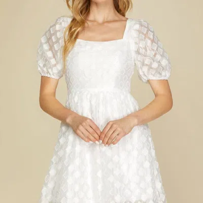 She + Sky Jacquard Dress In White