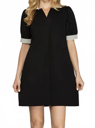 She + Sky Kaia Puff Sleeve Mini Dress In Black