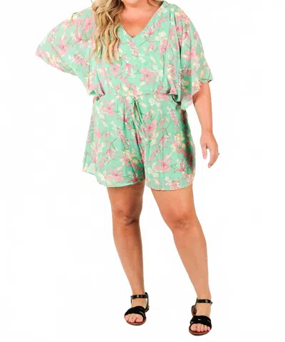 She + Sky Kimono Crush Romper In Mint In Green