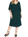 She + Sky Kimono Sleeve Lurex Stretch Midi Dress - Plus In Teal Green In Blue