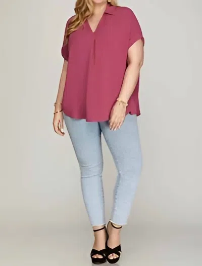 She + Sky Konnie Drop Shoulder Woven Top - Plus In Mauve In Multi