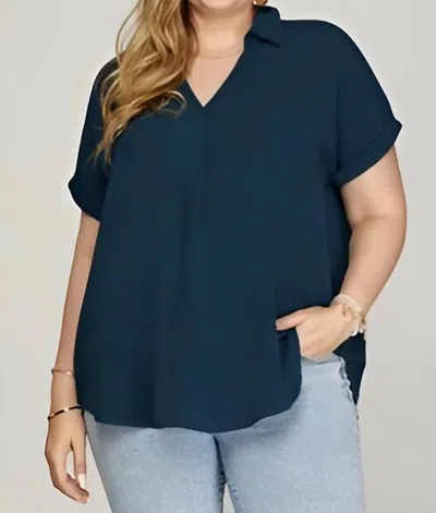 She + Sky Konnie Drop Shoulder Woven Top - Plus In Teal