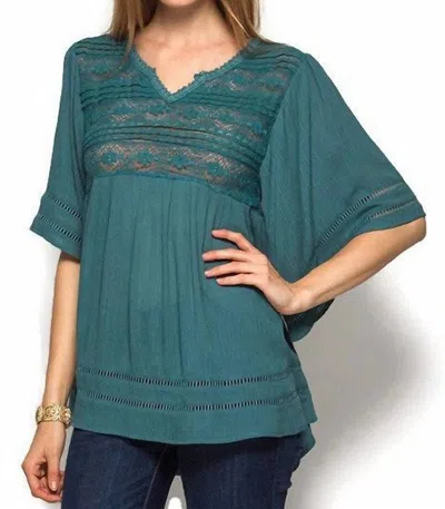 She + Sky Lace And Crochet Trim Top In Dusty Blue In Green