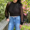 She + Sky Lacy Top In Black In Black