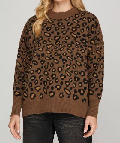 She + Sky Leopard Pattern Sweater In Brown In Multi