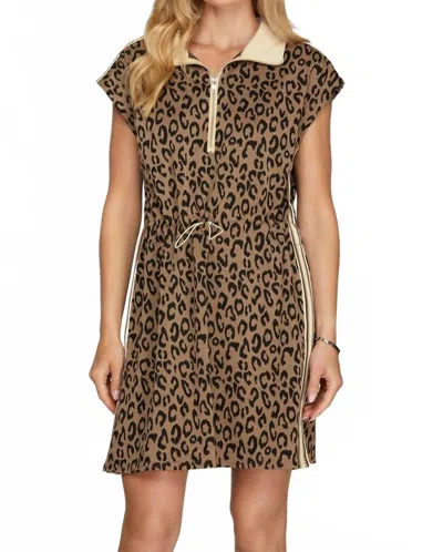 She + Sky Leopard Scrunch Waist Dress In Animal Print In Brown