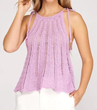 She + Sky Like You Do Crochet Top In Lilac In Blue