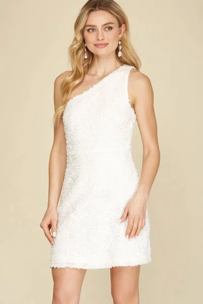 She + Sky Little Moments 3d Flower Mini Dress In Ivory In White