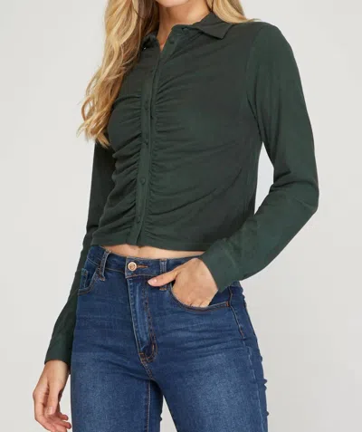 She + Sky Long Cuff Sleeve Brushed Stretch Knit Top In Salamander In Green