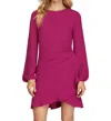 She + Sky Long Sleeve Asymmetrical Ruffled Hem Dress In Pink In Pink