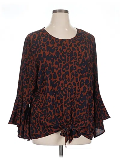 Pre-owned She + Sky Long Sleeve Blouse In Brown