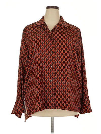 Pre-owned She + Sky Long Sleeve Blouse In Orange