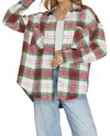 She + Sky Long Sleeve Button Down Shacket With Front Pockets In Plaid Multi In Multi
