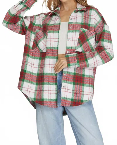 She + Sky Long Sleeve Button Down Shacket With Front Pockets In Plaid Multi