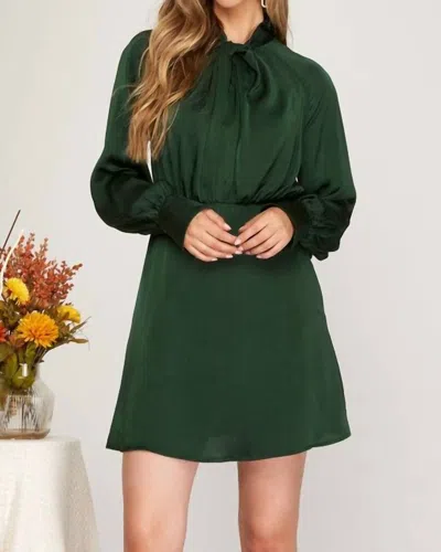 She + Sky Long Sleeve Emerald Dress In Emerald Green