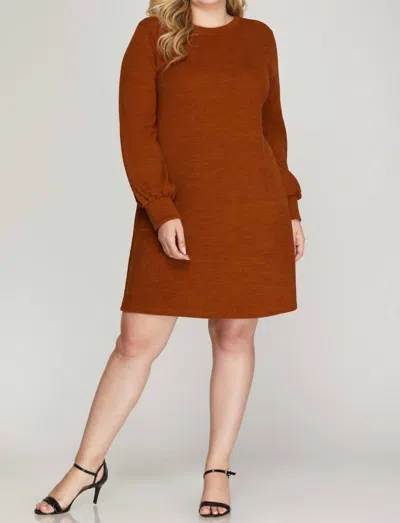 She + Sky Long Sleeve Knit Dress - Plus In Rust In Brown