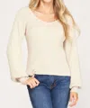 She + Sky Long Sleeve Knit Sweater Top In Light Taupe In Multi