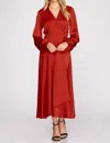 She + Sky Long Sleeve Maxi Satin Wrap Dress With Front Side Tie In Rust In Multi