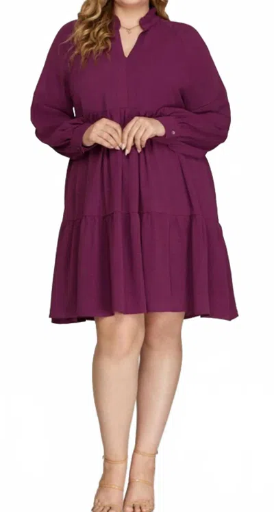 She + Sky Long Sleeve Mini Dress - Plus In Plum In Purple