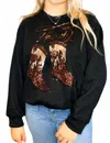 She + Sky Long Sleeve Sequin Cowboy Boots Patch Sweatshirt Top In Black In Black