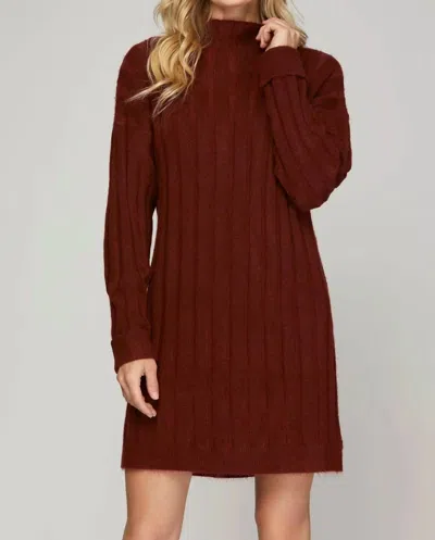 She + Sky Long Sleeve Sweater Dress In Wine In Pink