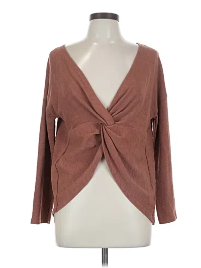 Pre-owned She + Sky Long Sleeve Top Brown Plunge Neckline Tops