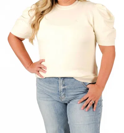 She + Sky Meadow Knit Short Sleeve Sweater - Plus In Cream In White