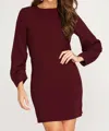 She + Sky Merlot Zipper Back Mini Dress In Burgundy In Red