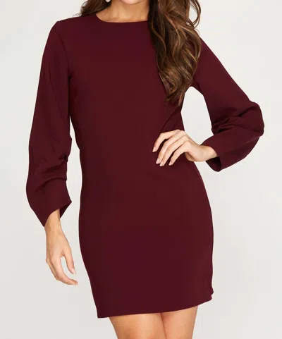 She + Sky Merlot Zipper Back Mini Dress In Burgundy In Red