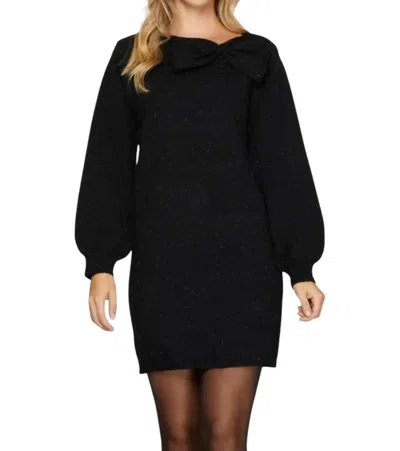 She + Sky Metallic Bow Tie Sweater Dress In Black