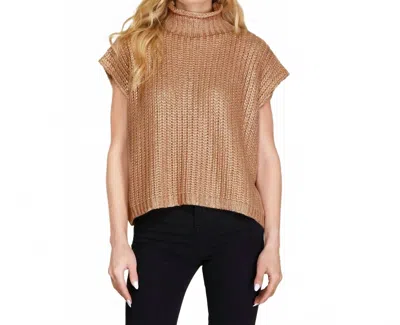She + Sky Metallic Foil Short Sleeve Sweater Top In Gold In Brown