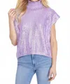 She + Sky Metallic Foil Sleeveless Turtleneck Sweater Top In Lilac In Purple
