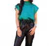 She + Sky Metallic Foil Sweater In Emerald In Blue