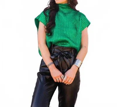 She + Sky Metallic Foil Sweater In Green