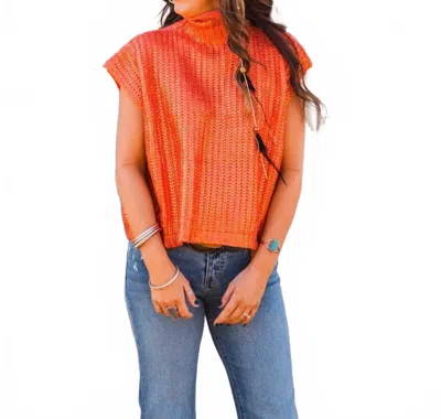 She + Sky Metallic Foil Sweater In Orange