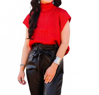 She + Sky Metallic Foil Sweater In Red