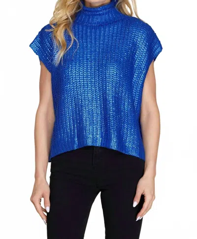 She + Sky Metallic Foil Sweater Top In Royal Blue