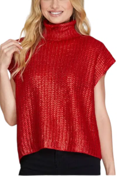 She + Sky Metallic Ribbed Sweater Tank Top In Red