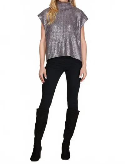 She + Sky Metallic Ribbed Sweater Tank Top In Silver