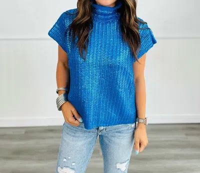 She + Sky Metallic Sweater Top In Blue
